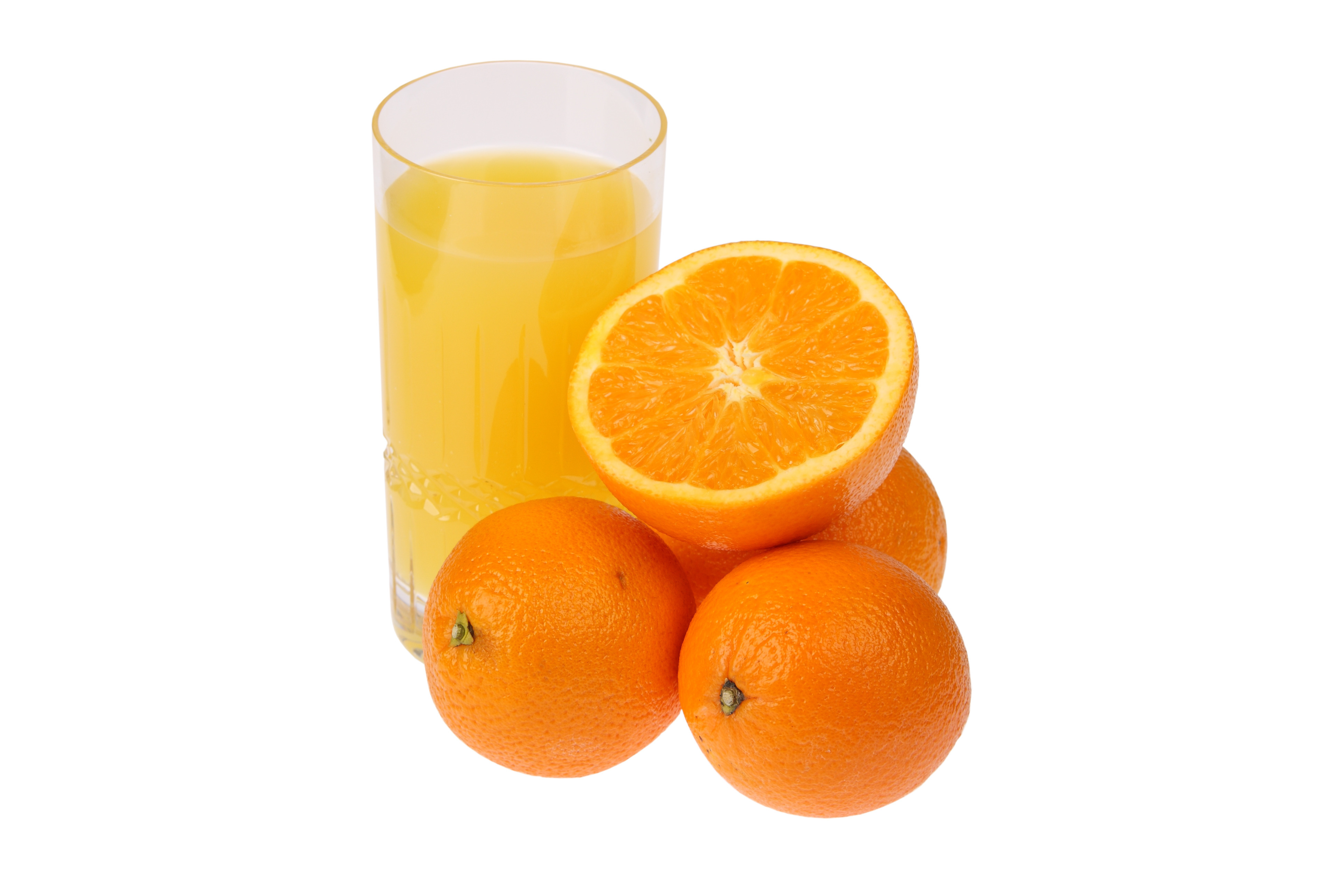 Orange juice in glass and fresh orange fruits - Cut out